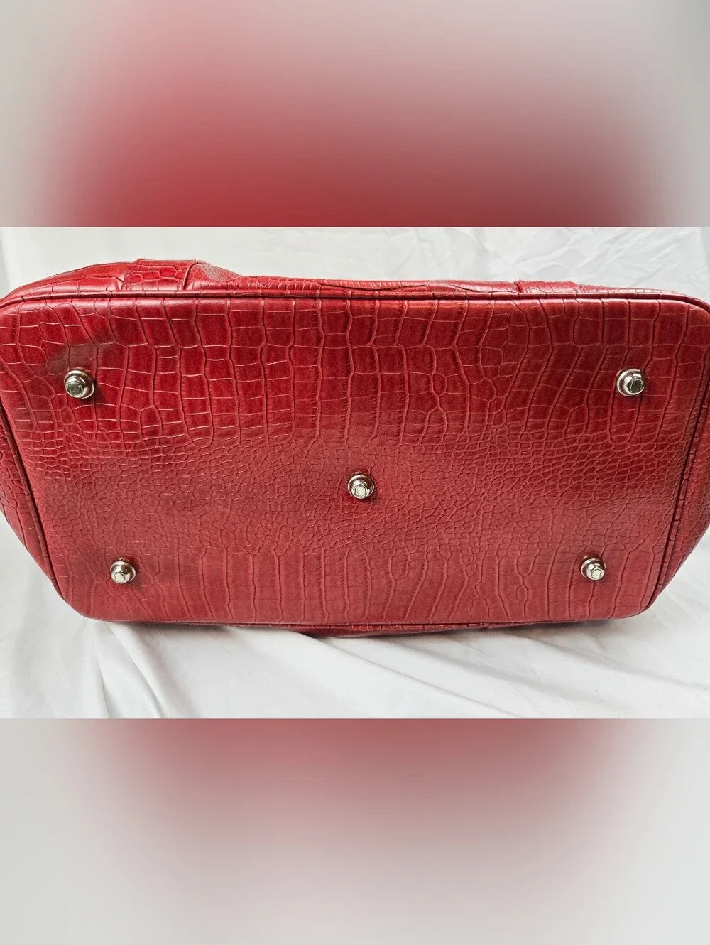 Vintage Bath Body Works Red Faux Croc Duffel Weekender Y2K Travel Bag Size 18